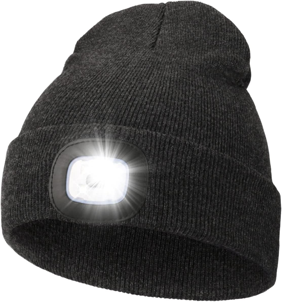 Unisex Hat with Light, USB Rechargeable Hands Free Headlamp LED Beanie, Winter Gifts for Men Dad Father Husband Him