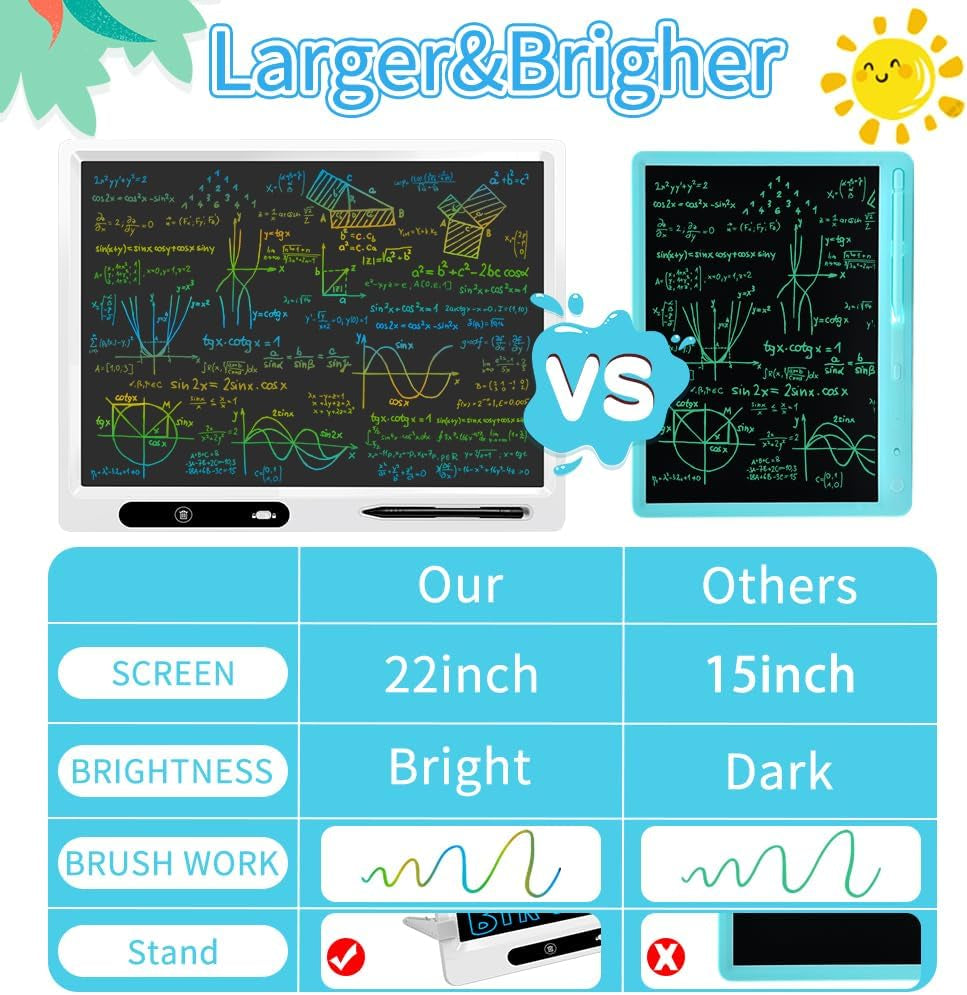 22" Kids & Adult Color LCD Drawing & Writing Board - Premium Gift Idea, Large Canvas, Adjustable Stand, Bright Display, Includes Ruler for Creative Art, Math, and Note-Taking